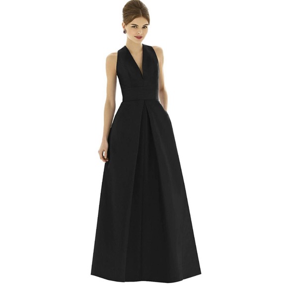 Deep Vneck raw silk black gown pockets size 18 plus size elegance - Picture 1 of 12